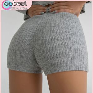 oobest กางเกงขาสั้นเล่นโยคะสำหรับผู้หญิงสีพื้นสีดำสีขาวดำแบบถักกางเกงกีฬามินิกางเกงปั่นจักรยานกางเกงโยคะสำหรับผู้หญิงเข้ารูป Bodycon กางเกงขาสั้นฤดูร้อน