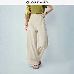 Giordano Beau Monde Women 100% cotton seam detail wide leg pants Free Shipping 13416421