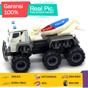 Diecast Miniatur Mainan Mobil Alat Berat Monster Truk Semen Mixer Molen Inersia Metal
