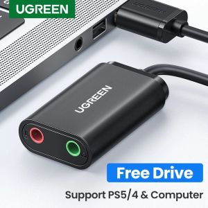 UGREEN Sound Card External 3.5mm USB to Audio Jack Adapter USB to Microphone Speaker Audio Interface for PS4 Laptop Computer USB Sound Card