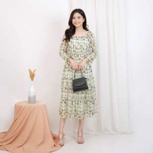 Midi Dress Korean / Dress Pesta Kondangan TIARA Motif Ceruty Babydoll