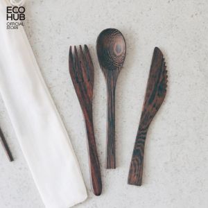 Set Dao Thìa Nĩa gỗ Mun ECOHUB 16cm | EH043