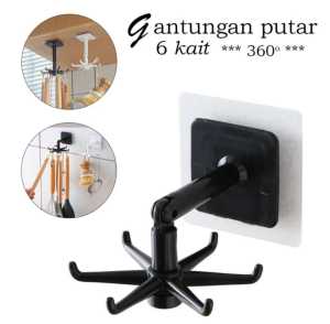 Holder gantungan 6 kait putar 360" hook tempel gantungan putar dapur