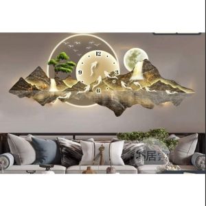 (ẢNH CHỤP) Tranh đồng hồ đèn led núi non hùng vĩ 10 trang trí decor quán uv kèm đinh