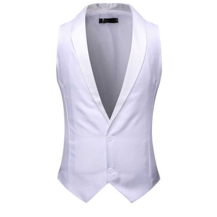 White Shawl Collar Tuxedo Vest Men Suit Dress Brand Slim Sleeveless ...