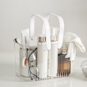 Portable Shower Plastic Storage Basket with Handle Large Capacity Draining Water Home Bathroom