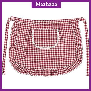 Mazhaha ผ้ากันเปื้อนทรงสี่เหลี่ยมผ้ากันเปื้อนครึ่งเอววัสดุผ้าฝ้ายกันคราบระบายอากาศได้ดีเสื้อผ้าทำงานทำอาหารที่บ้านอุปกรณ์ในครัว