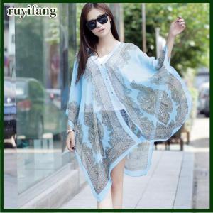 ruyifang ผ้าพันคอกันแดดพิมพ์ลายผ้าชีฟองผ้าคลุมไหล่โพลีเอสเตอร์สำหรับผู้หญิงผ้าคลุมไหล่ผ้าไหมชายหาด