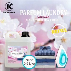 Parfum Laundry SAKURA | Pewangi Loundry Pakaian Untuk Setrika Wangi Segar | Uk 0.5 L | Bisa Cod