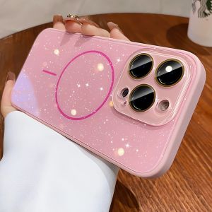 Luxury Glitter for Magsafe Case for iPhone 15 16 Plus 13 12 14 11 Pro Max Camera Protector Wireless Charge PC Cover for iPhone16
