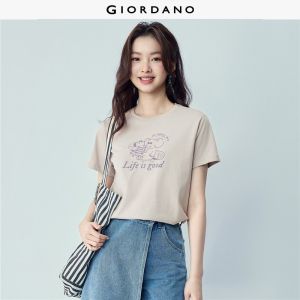 GIORDANO Áo Phông Nữ Dễ Thương In Hình Voi Đơn Giản 100% Cotton Tee Cổ Tròn Tay Ngắn Mùa Hè Thời Trang Áo Phông Free Shipping 13394204