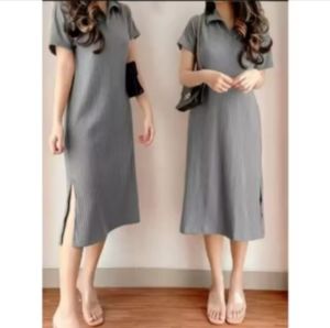 kinzi dress midi wanita dewasa slit dress knit rajut polos//dress knit kerah qutlet wanita terlaris