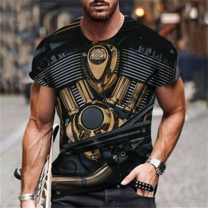 Engine Industrial Style T Shirt Mens Clothing Short Sleeve O-neck T Shirts 3D Printed Car Engine Personality Harajuku Tee Top