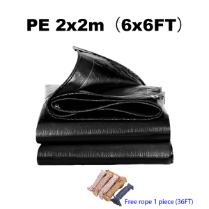 Blcak PE Thickened Waterproof canvas 2x2m、2x3m、3x4m、3x5m、4x4m、4x5m、4x6m With holes durable(Send rope)  tarpaulins rain Waterproof Ground Sheet