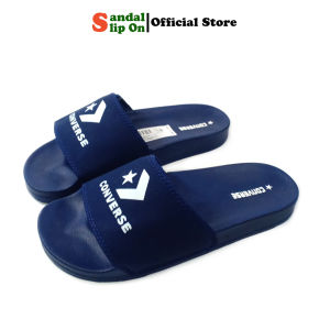Sandal slide Casual Converse pria wanita tipe selop slip on warna navy list putih grade premium