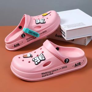 New Corcs Womens Hole Shoes 2023 Summer Thick Sole Korean Version Fashion Outwear Casual Beach Shoes Slippers Sandals for Women