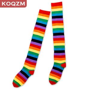 [COD] KOQZM KITCHEN Knee High Rainbow Socks Thigh High Striped Knee Socks Rainbow Striped Socks Stockings for Christmas Cosplay Costume Party
