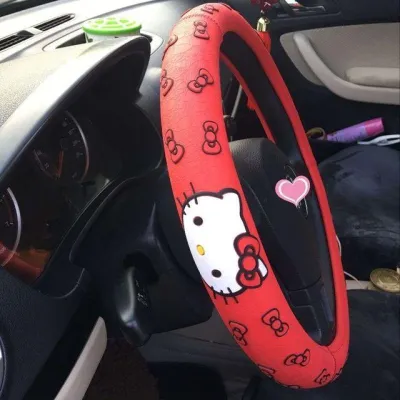 [An xing che pin]Kawaii Sanrio Car Accessories Hello Kittys Cartoon Cute Car Rubber Steering Wheel Anti-Slip Protective Cover Anti-Wear Toy Gift