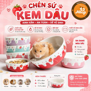 chén sứ kem dâu cho hamster thỏ bọchó mèo - T3 PETS SHOP