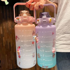 2L Fantasy Gradient Cute Pastel Color Water Bottle Motivational Tumbler Sport Large Water Cup