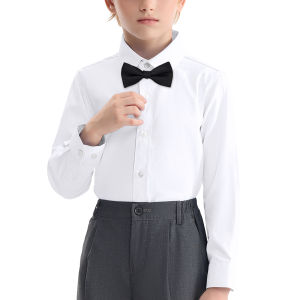LOlanta 2Pcs Kids Long Sleeve Shirt and Tie Sets Boys Formal Wedding Party Wear Child Solid Color Uniforms Shirt for 3-14 Years