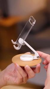 Foldable Rotation Phone Wood Desktop Transparent Acrylic Stand For  Samsung Huawei Xiaomi Desk Holder Smartphone Bracket