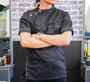 Kameja/Baju/seragam Barber/koki chef hotel & resto hitam list putih japan drill