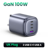 UGREEN 100W GaN 4-Port Fast Charger 3C1A 3 Type C 1 USB A Charger for Thinkpad T14 MacBook Pro/MacBook Air M4 M3 iPad Air M2 13" 2024 Dell XPS iPad Mini/Pro iPhone 16 15 14 Pro Max iPhone 16 15 Plus Samsung S26 Ultra Pixel Switch 2