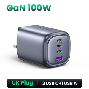UGREEN 100W GaN 4-Port Fast Charger 3C1A 3 Type C 1 USB A Charger for Thinkpad T14 MacBook Pro/MacBook Air M4 M3 iPad Air M2 13" 2024 Dell XPS iPad Mini/Pro iPhone 16 15 14 Pro Max iPhone 16 15 Plus Samsung S26 Ultra Pixel Switch 2