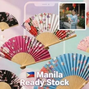 MOMO Big 13-Inch Japanese Sakura Pamaypay Wooden Folding Fan Large Floral Print Handheld Fan Elegant Traditional Oriental Handicraft for Home Wall Decor Wedding Favor Souvenir Giveaways Birthday Craft Gift Accessory for Ladies