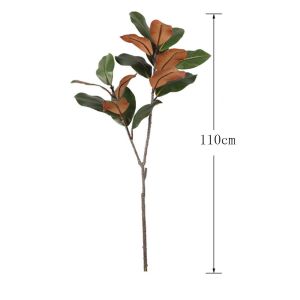 YIYU STUDIO Large Artificial Magnolia Plant Handmade Rubber Leaves Artificial Plants Creative 2 Forks Simulated Magnolia Tree Branch Wedding
