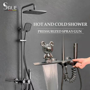 SRUE Stainless shower set for bathroom 360 ° Rotation Adjustable hot and cold shower set with faucet Rain shower head Gun Grey shower set