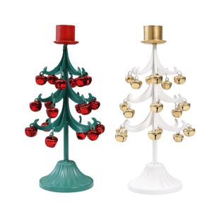 JING Rust Resistant Christmas Tree Candlestick Stable Base Iron Art Metal Candelabra Creative Solid Color Tabletop Candle Holder Christmas Season