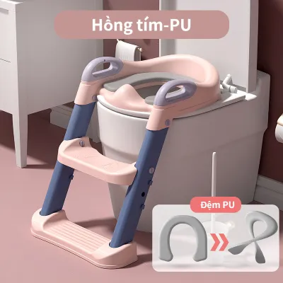 Bệ thu nhỏ bồn cầu có thang đi vệ sinh cho bé - Ghế tập cho bé ngồi bô với bệ bước có thể gập lạicó thang và tay vịn chắc chắn