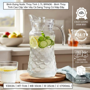 Bình Thuỷ Tinh Đựng Nước 1.6L Quai Cầm Miệng Rót Dáng Eo Thẳng Sọc EH1009-2B Vertical Stripe Glass Pitcher Jar 1600ML