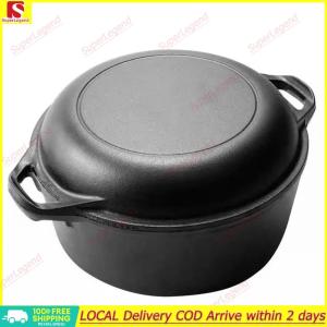 【Big Sale】2 in 1 Cast Iron Dutch Oven with Skillet Lid Dutch Oven Pot Skillet Cookware Pan Set for Bread Frying Baking【SuperLegend】
