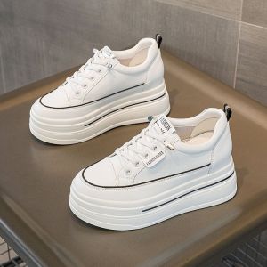 Platform White Shoes Women 2024 Spring New Height Increasing Insole Versatile Leather Shoes Muffin Small Sneakers Womens Shoes