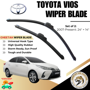 Cheetah Wiper Blade for Toyota Vios (2007-Present) | 24"+14" Premium Heavy Duty Quiet & Streak-Free Front Windshield Wipers [1 Set / 2 Pcs]