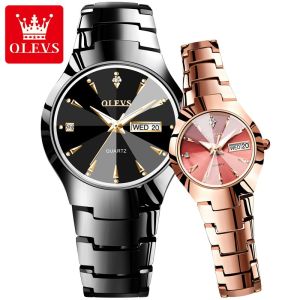 OLEVS 8697 Couple Fashion Lover WristWatch Minimalist Diamond Quartz Watch For Men and Women Steel Belt Alloy Case Date