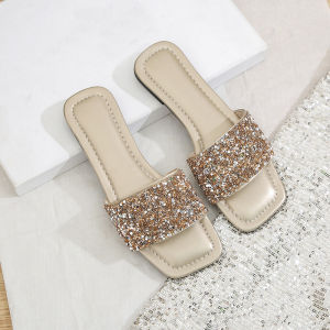 [Free Shipping] Sequin Sandals For Women New Summer Fashion Flat Sandals With Rhinestones Trendy Slip-On Sandals