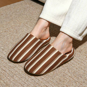 XIXITIAO Home air-conditioned room floor shoes personalized spring and summer men and womens couple student Baotou retro color-blocked stripes cotton slippers