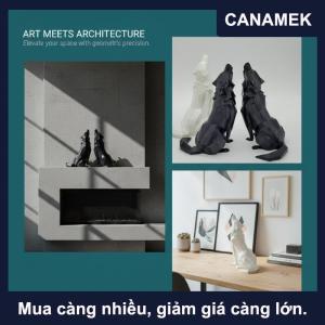 【CANAMEK】 Hiện đại trừu tượng hình học Sói điêu khắc 3D in Nhựa bức tượng văn phòng trang trí nội thất trong nhà & Ngoài trời sử dụng