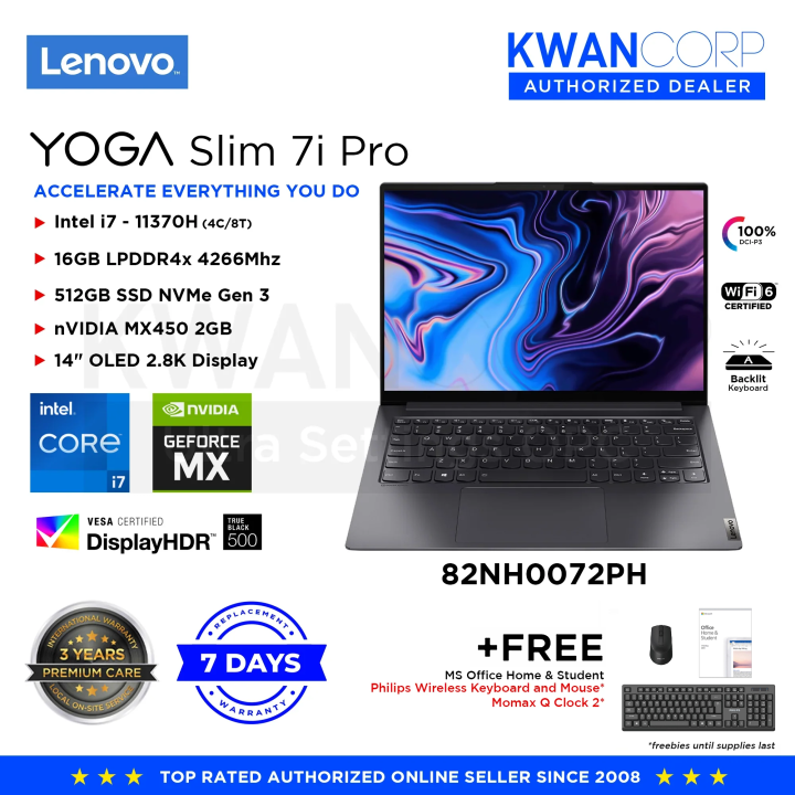 Lenovo Yoga Slim 7i Pro 82NH0072PH Intel i7 11th Gen 16GB RAM nVIDIA MX450  2GB 512GB SSD 14