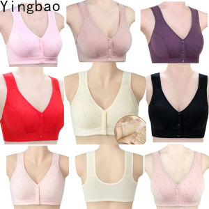 Yingbao 40-90kg Bra Women Front Button Without Wire Plus Size 48 34B Non Wire 38 Cup C Push up Full Cup Comfortable No Steel Ring Cotton Mother Ladies Wireless Bras Black Red Pink