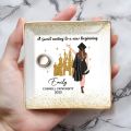 DOPTIKA A Sweet Ending To A New Beginning, Custom Graduation Jewelry Dish, 2025 Graduation Gifts For Her, Cute Gifts For College Girls, Students, Friends, Ring Holder Dish For Congratulations Gift. 