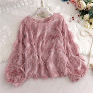 Korean Style Fringed Long-sleeved Pullover Bottoming Shirt