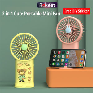 Rokeet Kipas Angin Mini Portable Stand Phone Genggam FREE STICKER 2 In 1