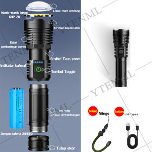【Lebih terang dari lampu depan mobil】Senter LED portabel kait senter multifungsi senter berkemah olahraga luar ruangan senter darurat dengan cahaya kuat lampu 3 tingkatsenter Led polisi yang  dapat diisi ulang senter LED super terang