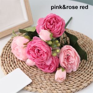 WFGV88 30cm 9 head DIY Decor Wedding Home Ornament Silk Peony Artificial Flowers Rose bouquet Party Decoration