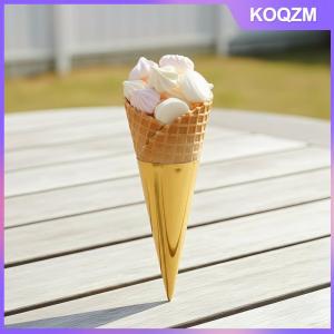 KOQZM 100PCS Aluminum Foil Ice Cream Cone Sleeve Disposable Holders for Commercial Use Café Serving Leakproof and Lightweight
